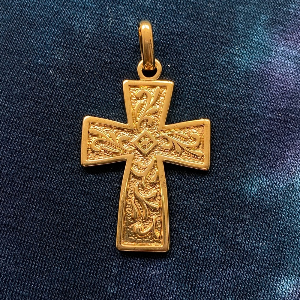 Italian 18K Yellow Gold Over Bronze Cross Pendant
